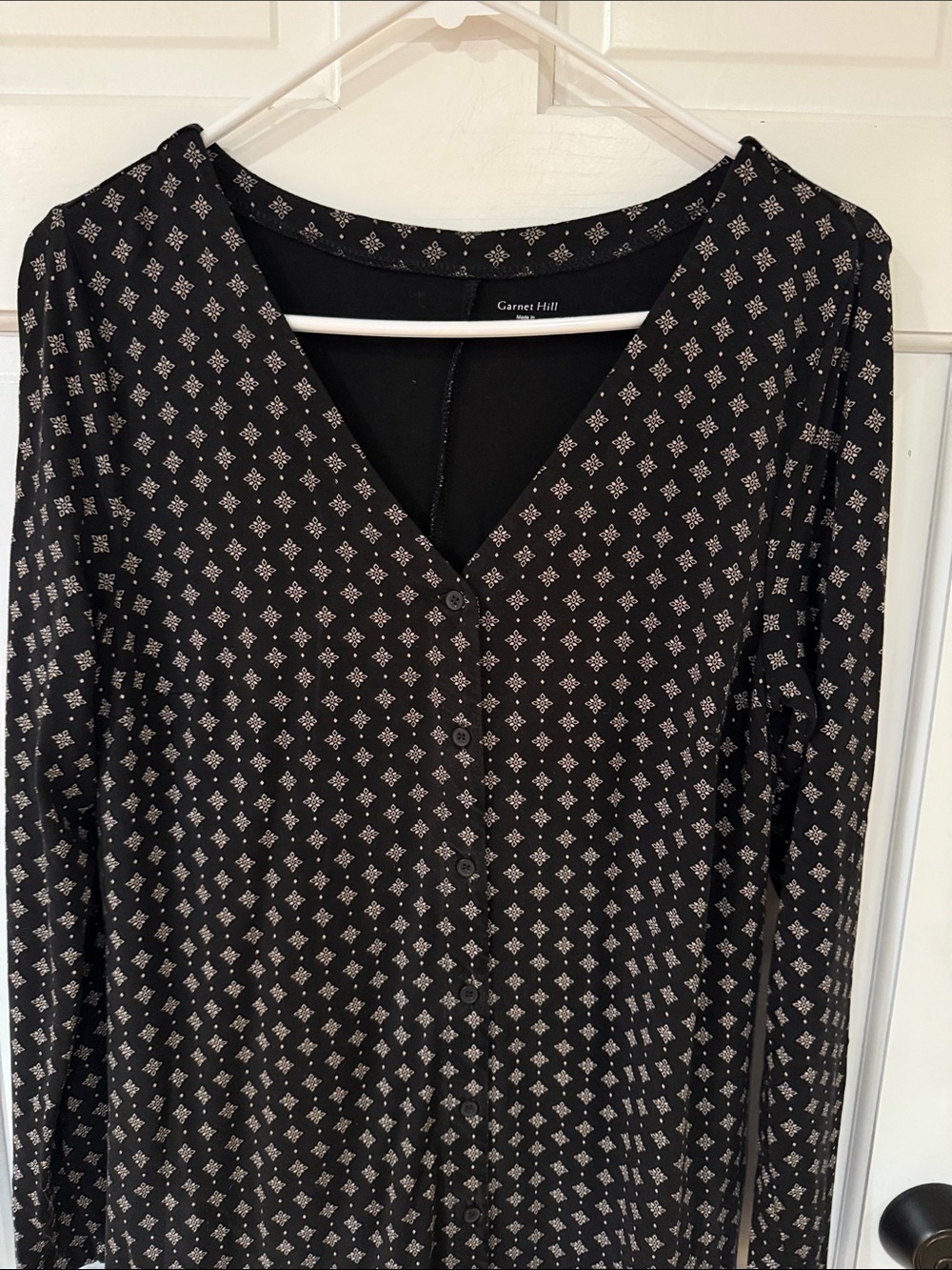 Garnet Hill black and white print modern Tencel button shirt dress S - Picture 2 of 8
